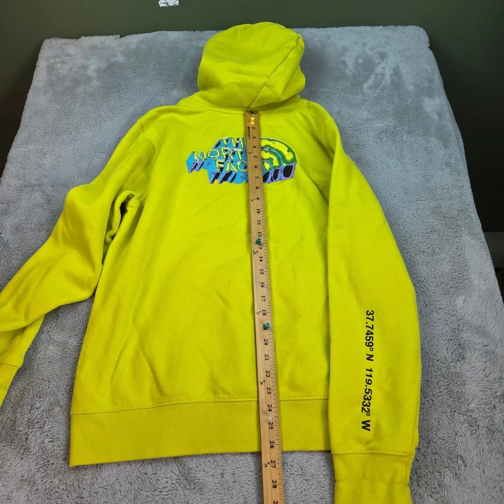 The North Face Hoodie Mens L Graphic Coordinates Box Logo Pullover Neon Yellow